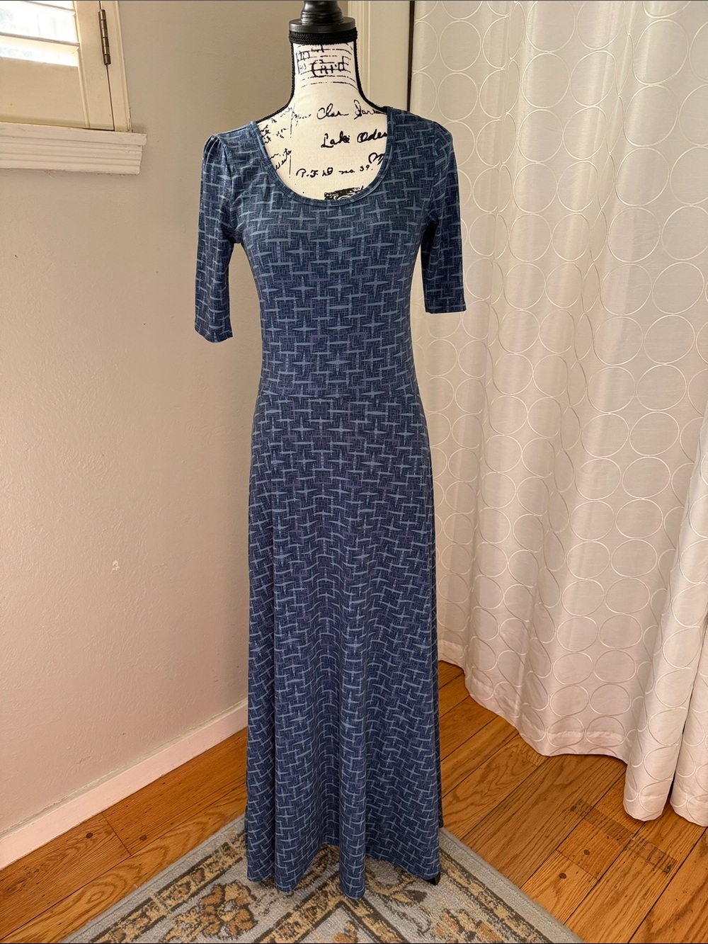 LuLaRoe Navy Blue Geometric Scoop Neck Maxi Dress